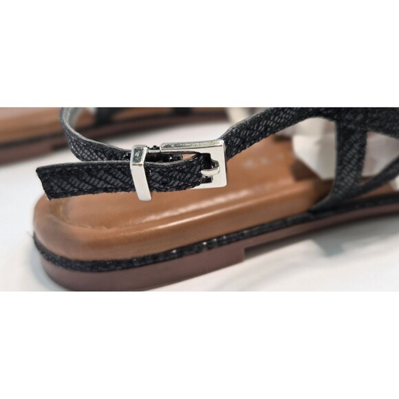 Kelly & Katie Women's Size 8 Black Metallic Strappy Slingback Flat Thong Sandals - Picture 8 of 9